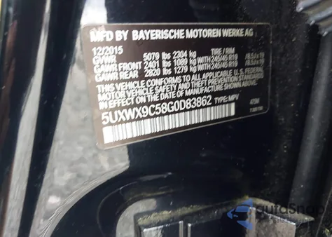 2016 BMW X3 xDrive28I from USA, damaged, VIN 5UXWX9C58G0D83862